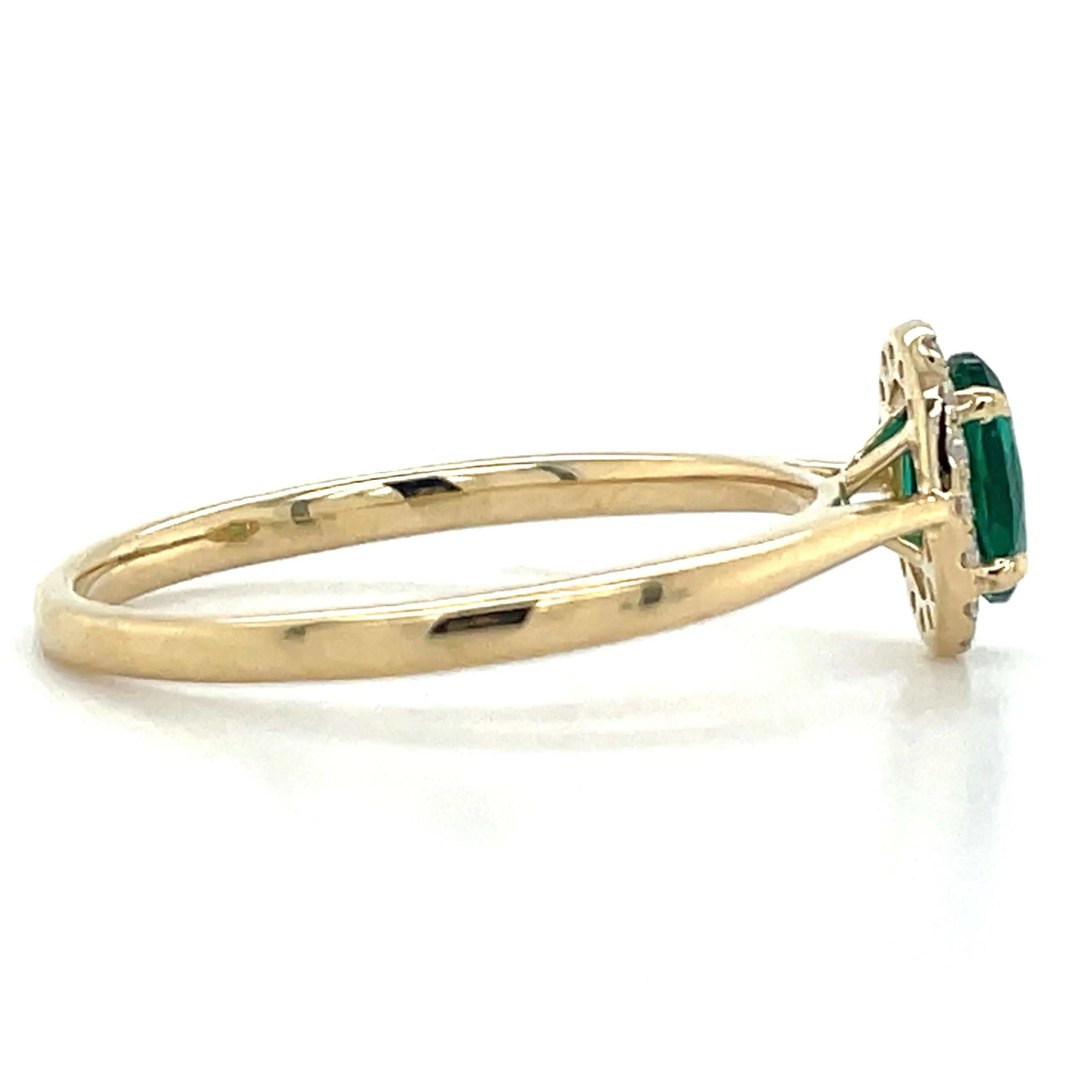 14ct Yellow Gold Laboratory Grown Oval Emerald & Diamond Halo Ring