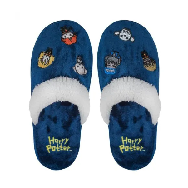 2 x Mens Womens Harry Potter Kawaii Slippers Dark Blue & Grey