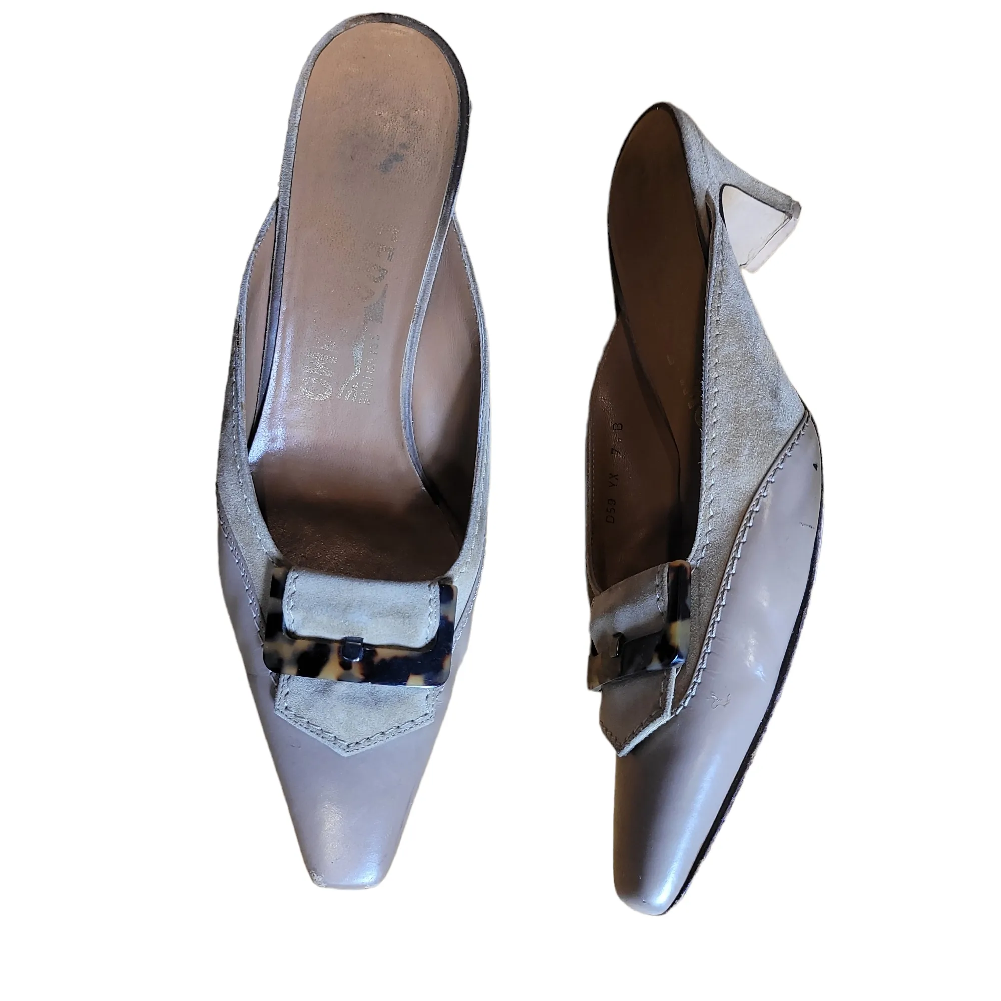 90s Ferragamo Leather Kitten Heel Slide -In Mules Size 7