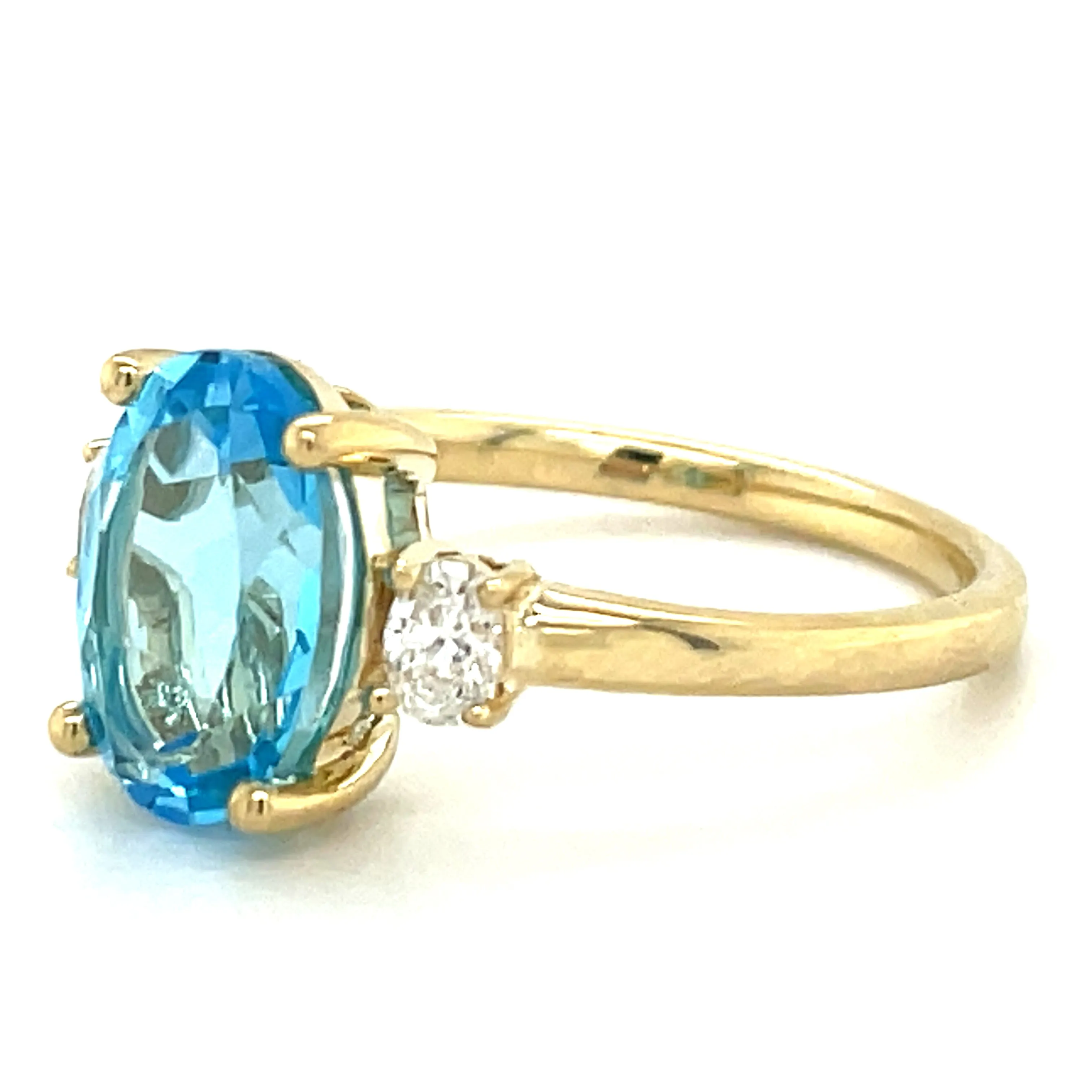 9ct Yellow Gold Earth Grown Swiss Blue Topaz & Diamond Ring