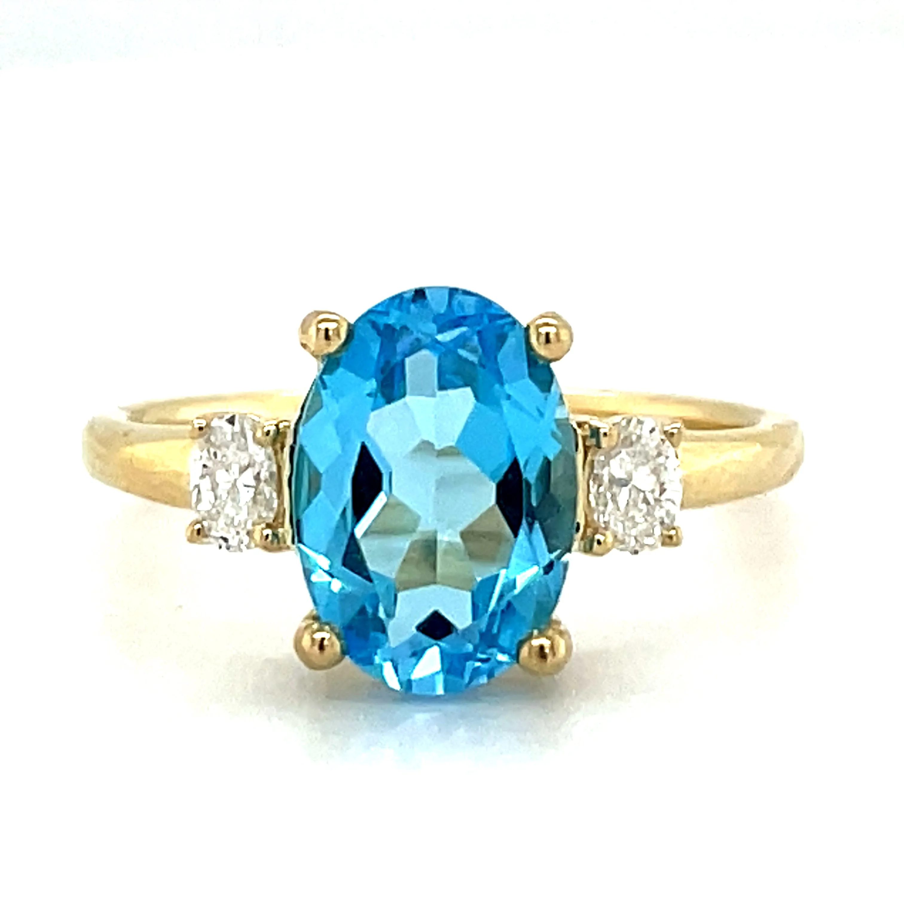 9ct Yellow Gold Earth Grown Swiss Blue Topaz & Diamond Ring