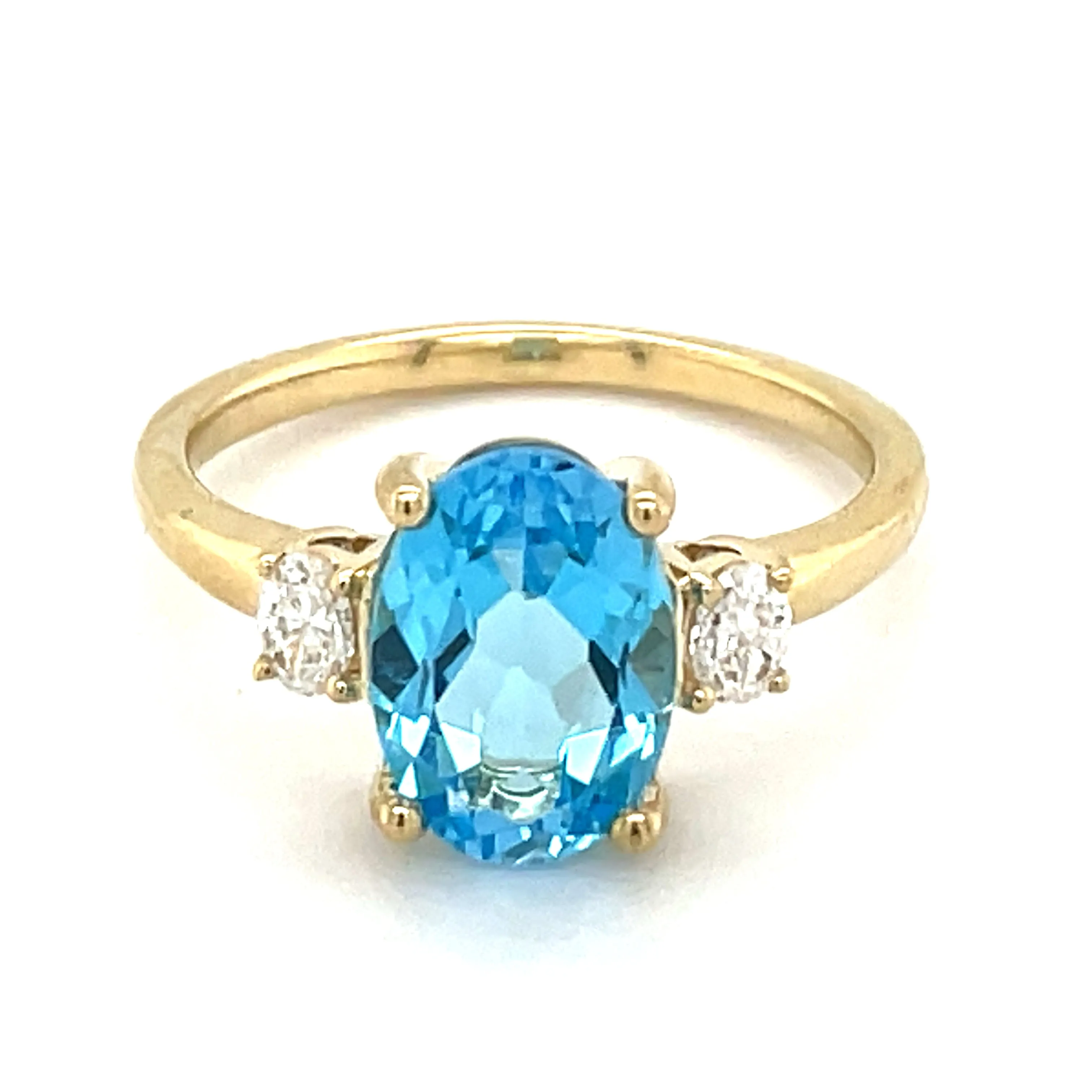 9ct Yellow Gold Earth Grown Swiss Blue Topaz & Diamond Ring