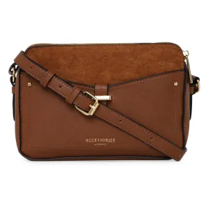 Accessorize London Women's Brown Faux Leather Shelby Sling Bag| Casual Crossbody Bag for Girls for Everyday Use, Parties, Functions, College & Office