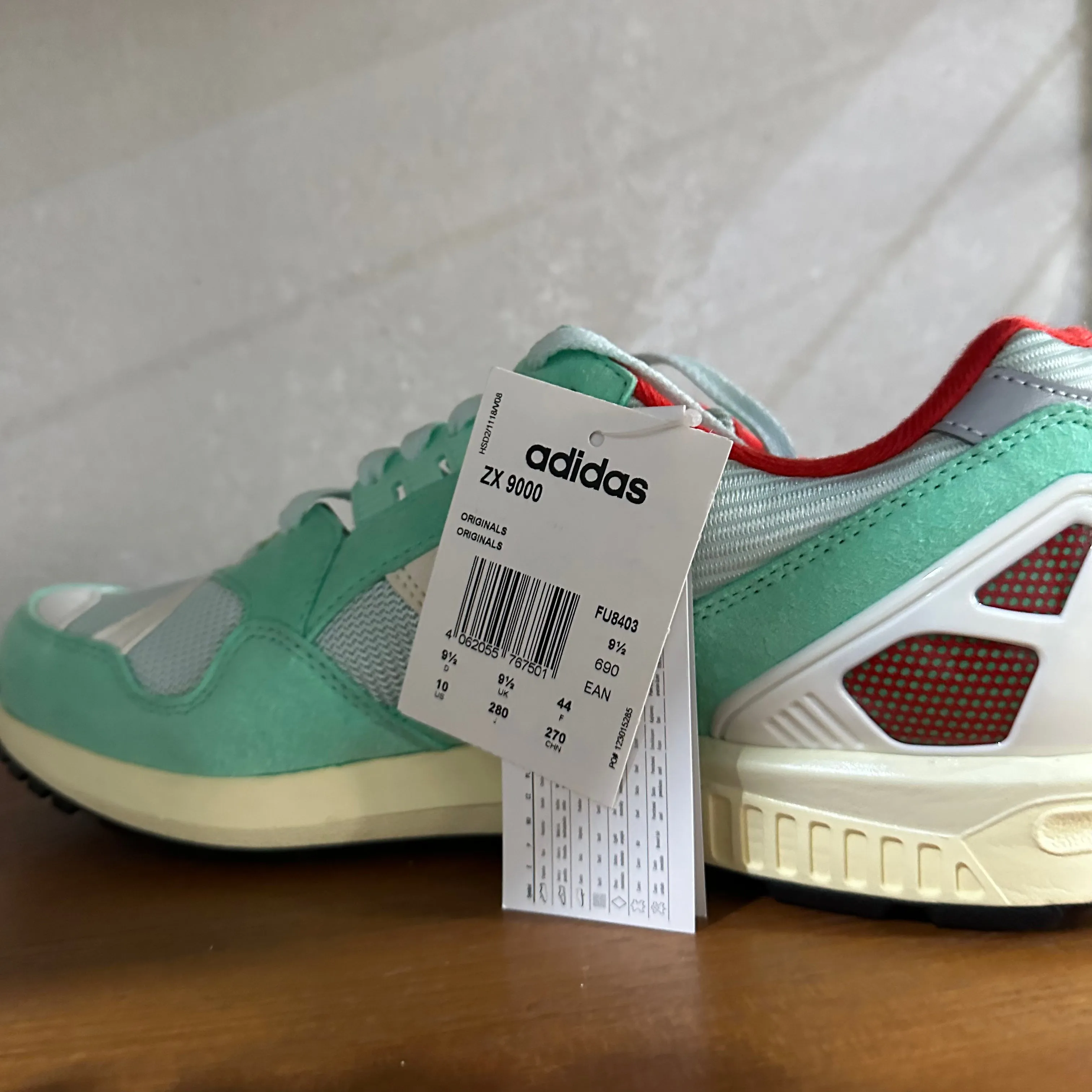 adidas ZX 9000 OG Trainers Mint / Red / Green - UK 9.5