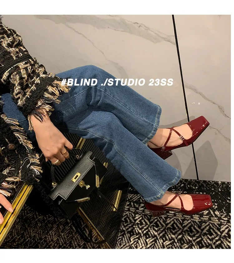 Advbridge 2023 new spring women pumps natural leather 22-24.5cm length cowhide sheepskin square toe Cross buckle Mary Jane shoes