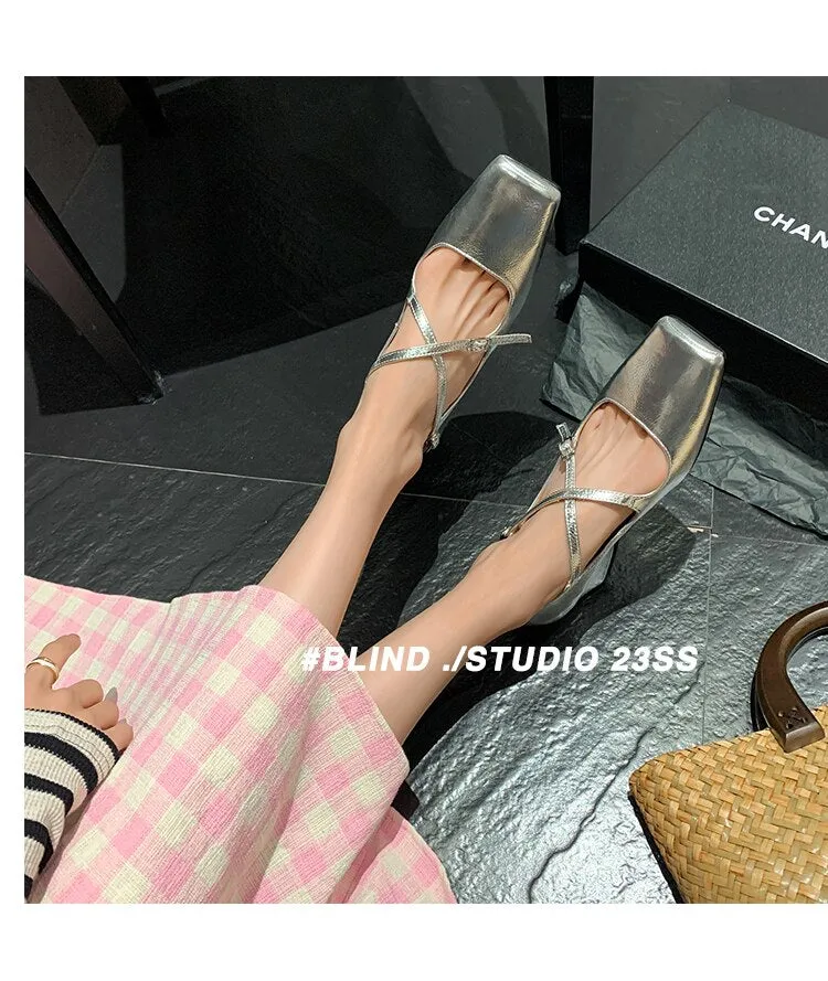 Advbridge 2023 new spring women pumps natural leather 22-24.5cm length cowhide sheepskin square toe Cross buckle Mary Jane shoes