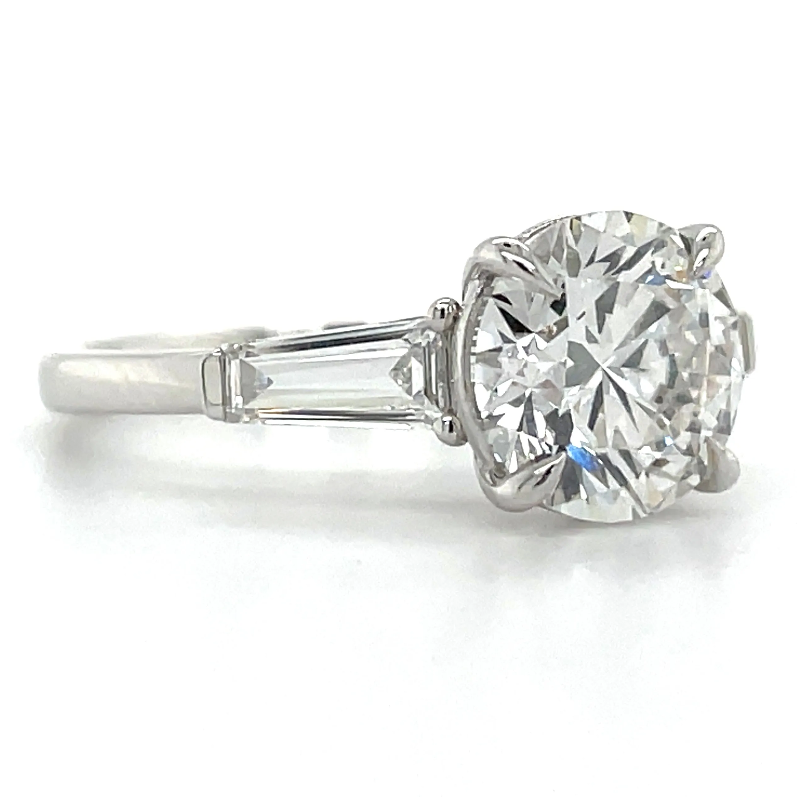 Aliza - 14ct White Gold Laboratory Grown 3.06ct Round Brilliant & Tapered Baguette Side Stone Engagement Ring