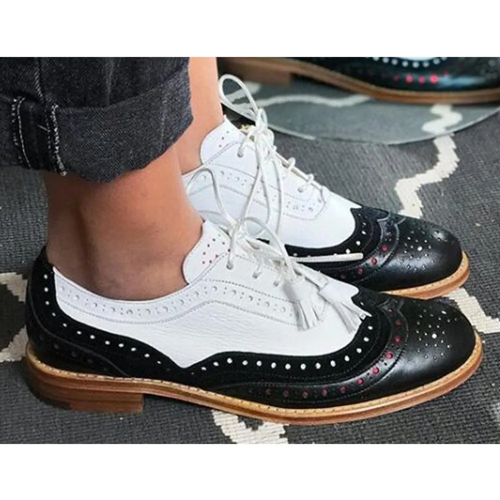 Amozae-- New Big Size 43 Female Chunky Fashion Leisure Brogue Women Shoes Mix Color Lace Up Flats Women Flats