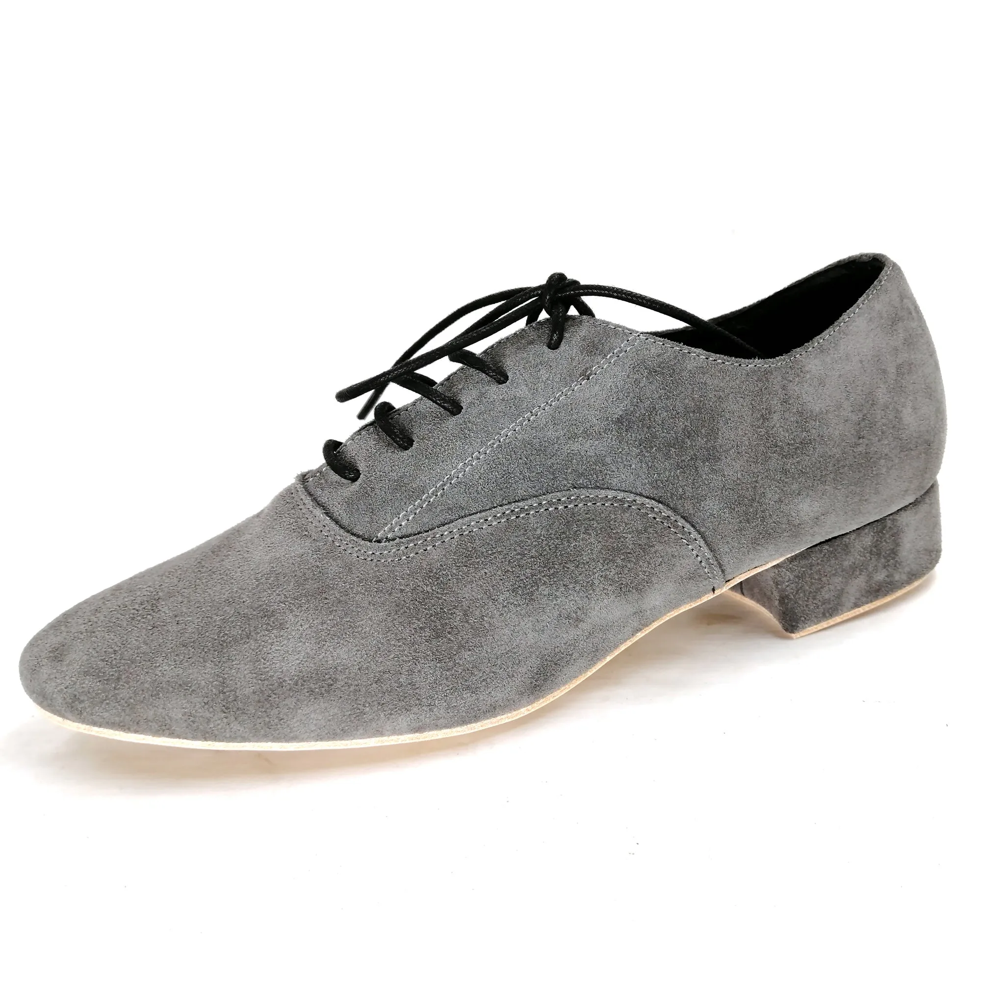 Argentine Tango Shoes Men's Leather Sole 1 inch Heel Lace-up Gray