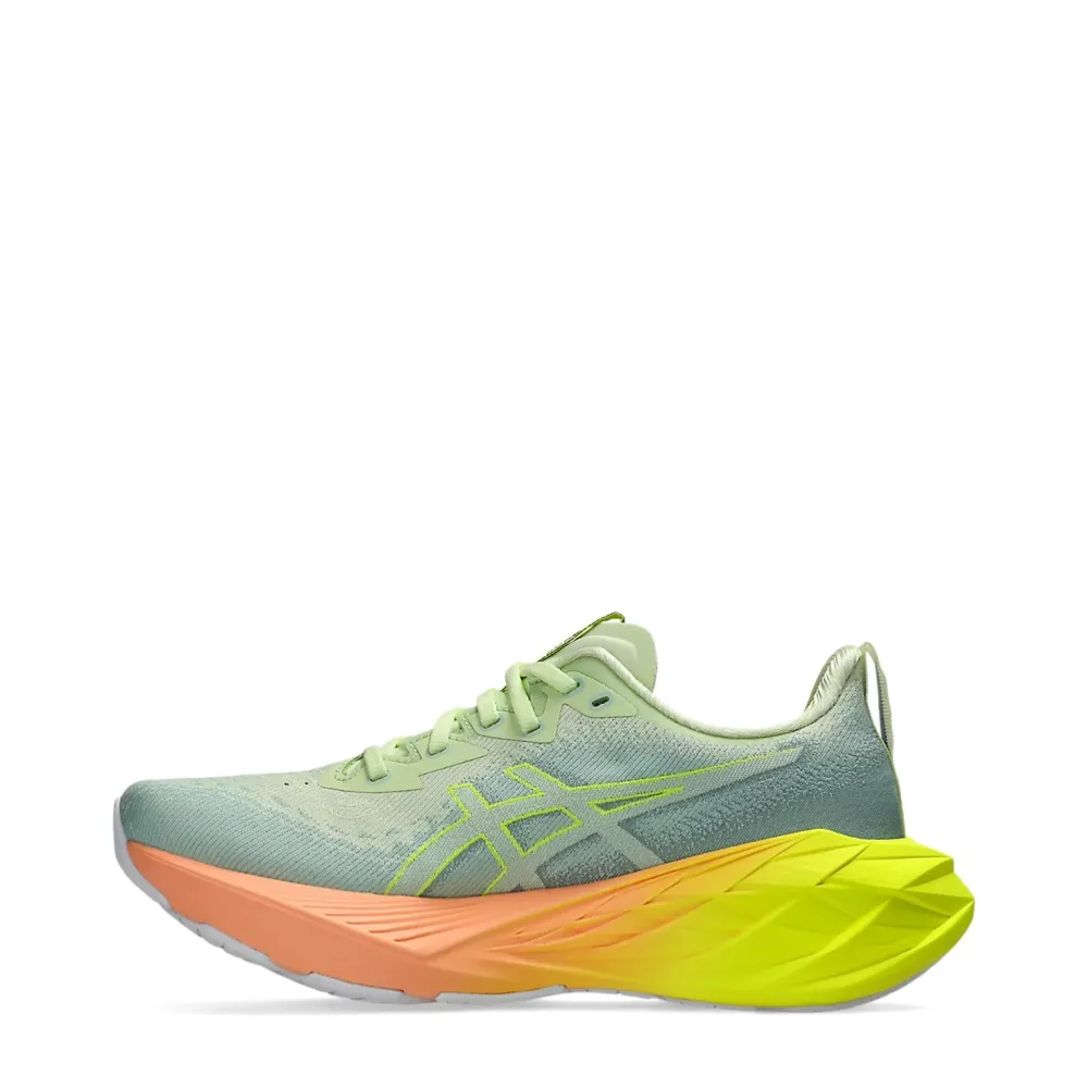 Asics Women's Novablast 4 Sneaker in Cool Matcha/Safety Yellow