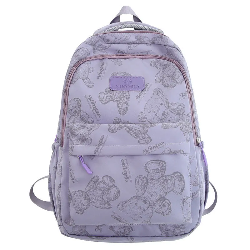 Bear Printed Backpack 23 Years Cross-Border Commuter Large Capacity Travel School Bag Cute Printed High School Student Double Back