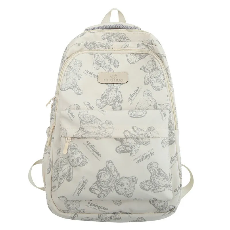 Bear Printed Backpack 23 Years Cross-Border Commuter Large Capacity Travel School Bag Cute Printed High School Student Double Back