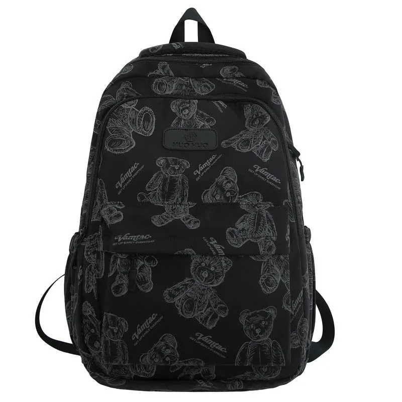 Bear Printed Backpack 23 Years Cross-Border Commuter Large Capacity Travel School Bag Cute Printed High School Student Double Back