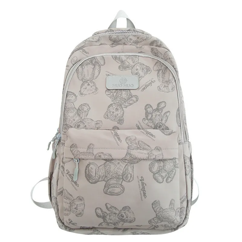 Bear Printed Backpack 23 Years Cross-Border Commuter Large Capacity Travel School Bag Cute Printed High School Student Double Back