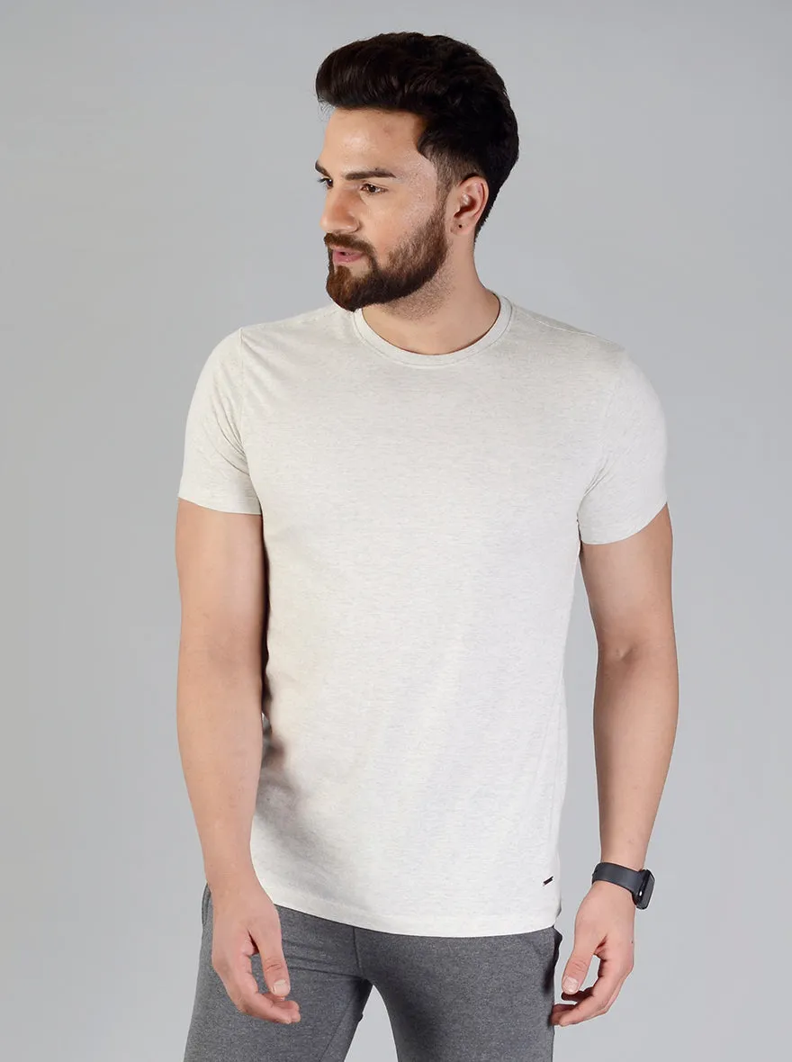 Beige Solid Slim Fit T-shirt | JadeBlue