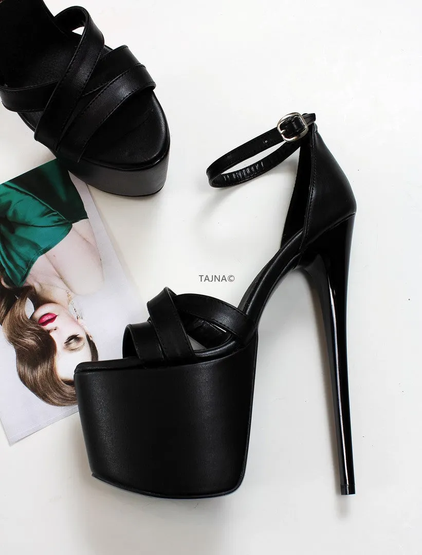 Black Cross Ankle Strap Platform Shoes