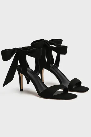 Black Elegant Ankle Lace up High Heel Suede Slim Sandals