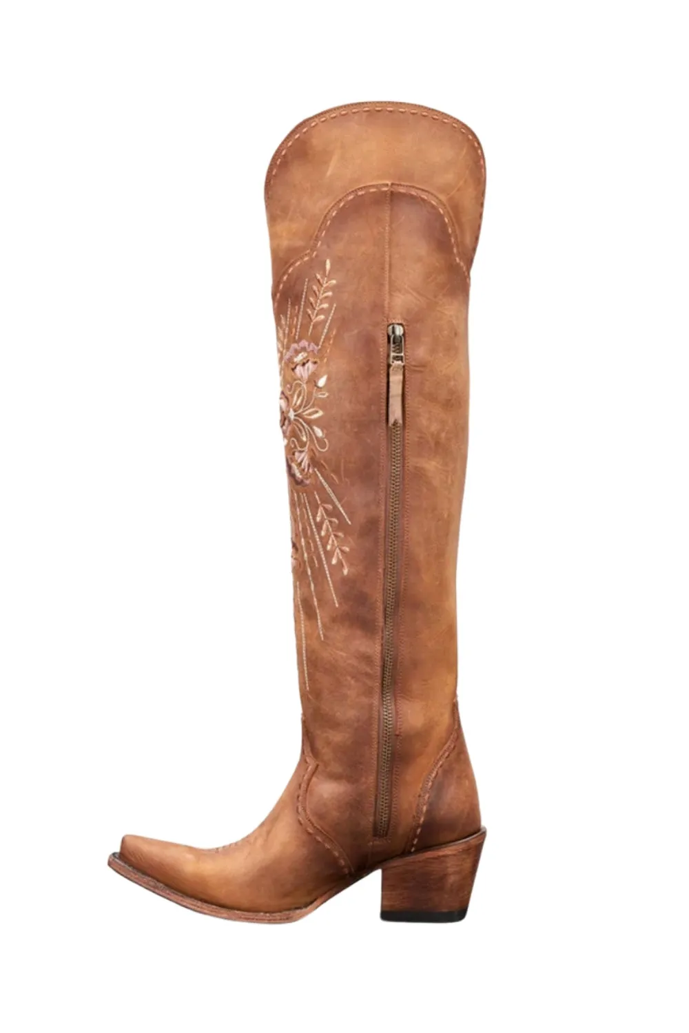 Brown Embroidered Lace Up Mid Calf Cowgirl Boots