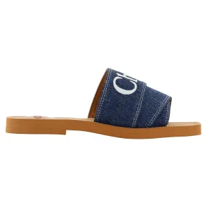 Chloé Sumptuous Cotton Woody Slide Sandals in Denim Blue