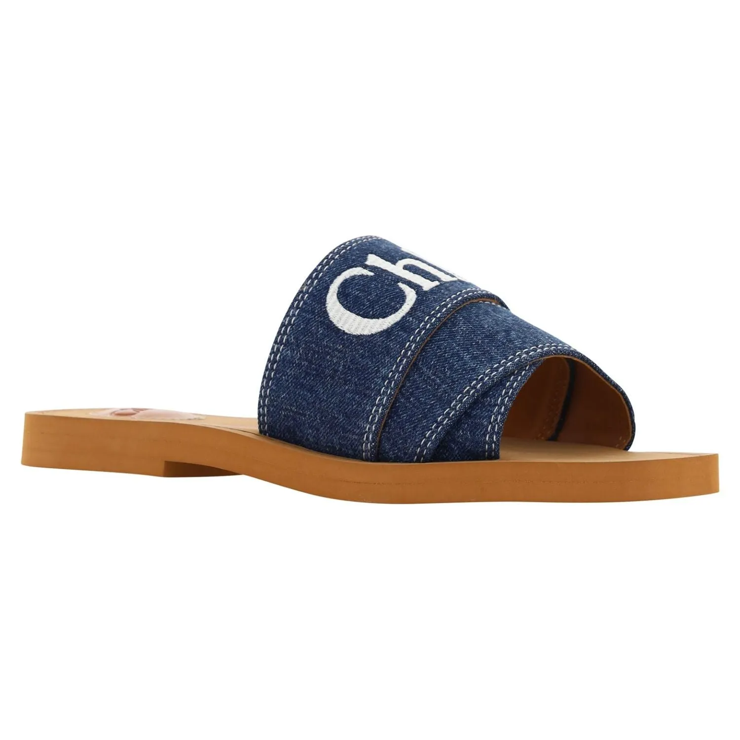 Chloé Sumptuous Cotton Woody Slide Sandals in Denim Blue