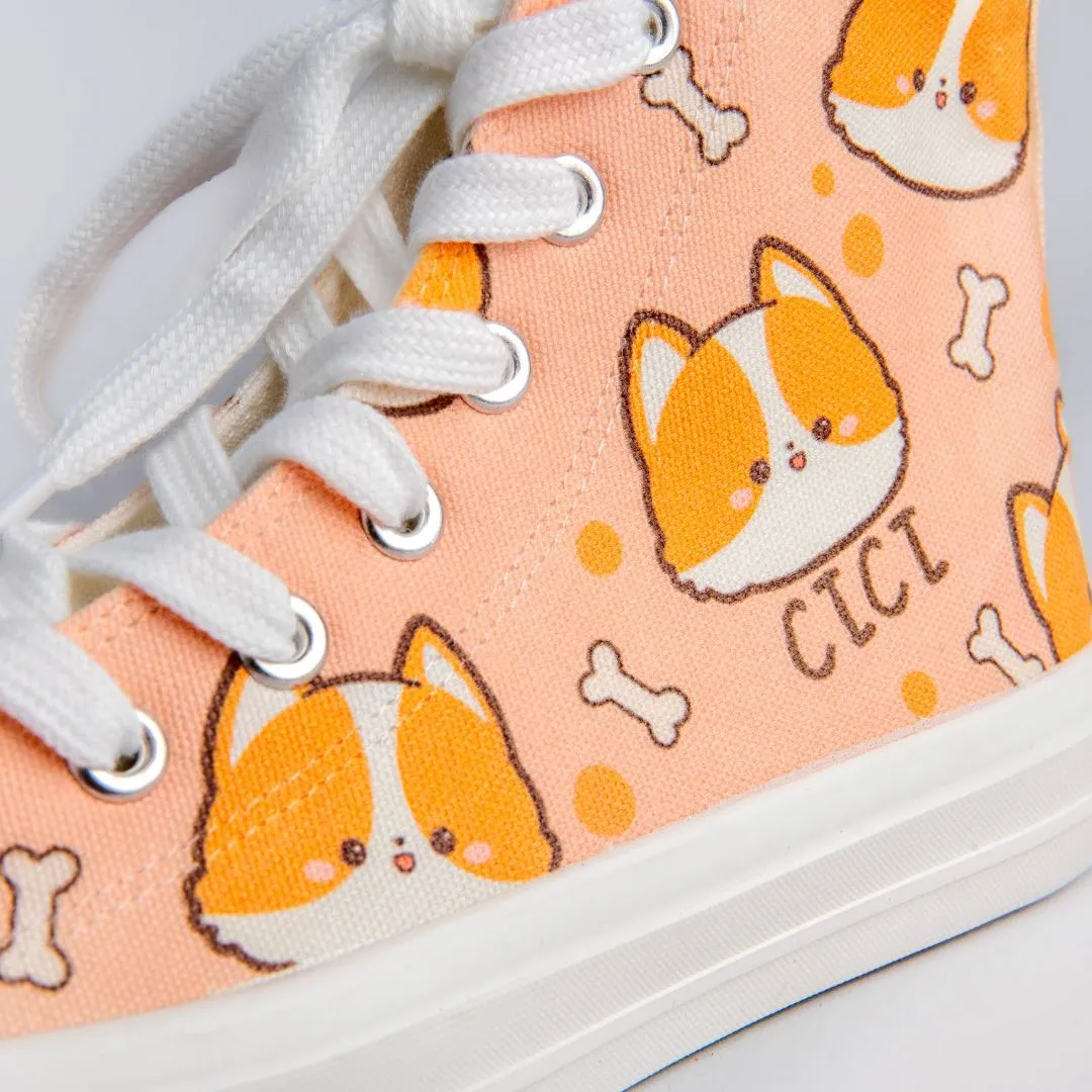 Cici the Corgi High Top Canvas Shoes - Unisex