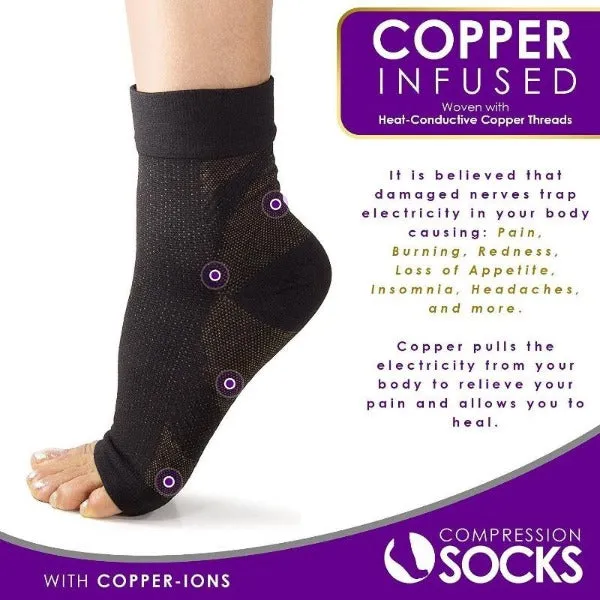 Copper Compression Relief - Open Toe Ankle Socks!