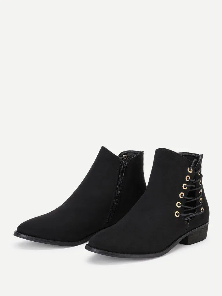 Criss Cross Strap Side Suede Ankle Boots