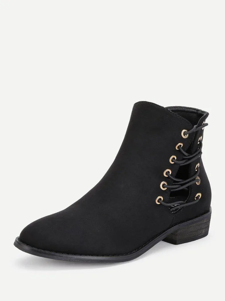 Criss Cross Strap Side Suede Ankle Boots