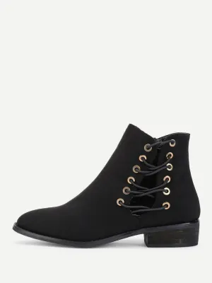 Criss Cross Strap Side Suede Ankle Boots