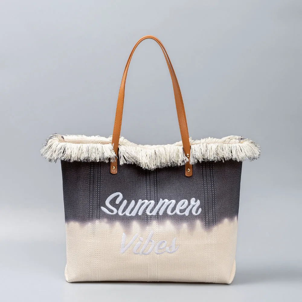 Cross-Border Embroidered Tote Bag Tassel Canvas Bag Magnetic Snap Commuter Bag Underarm Bag New Beach Shoulder Bag Summer