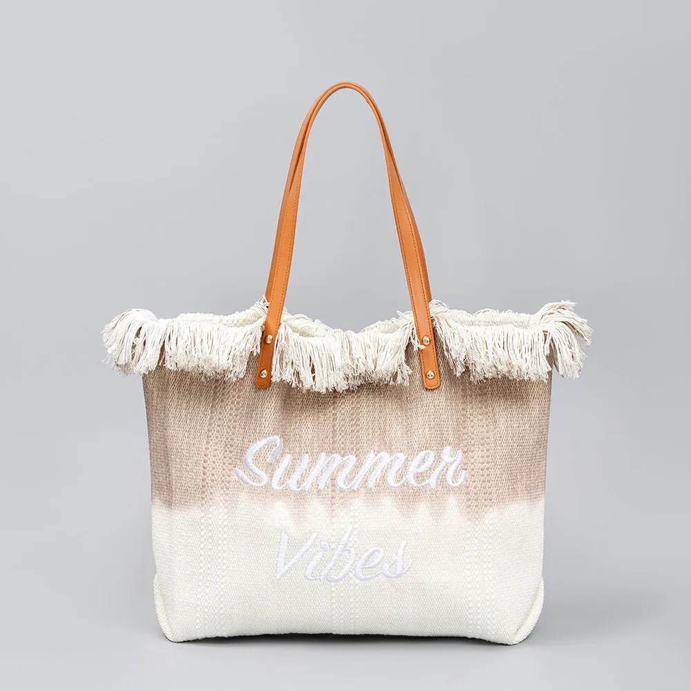 Cross-Border Embroidered Tote Bag Tassel Canvas Bag Magnetic Snap Commuter Bag Underarm Bag New Beach Shoulder Bag Summer