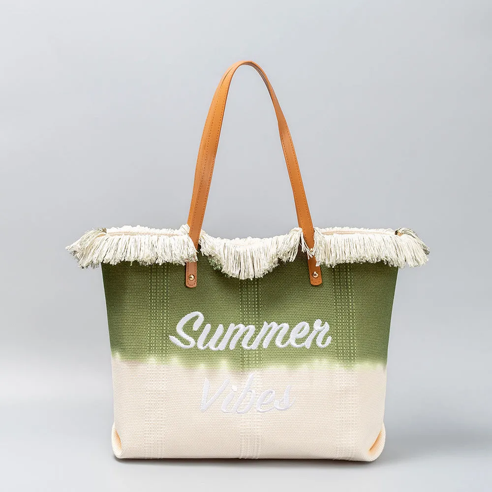 Cross-Border Embroidered Tote Bag Tassel Canvas Bag Magnetic Snap Commuter Bag Underarm Bag New Beach Shoulder Bag Summer