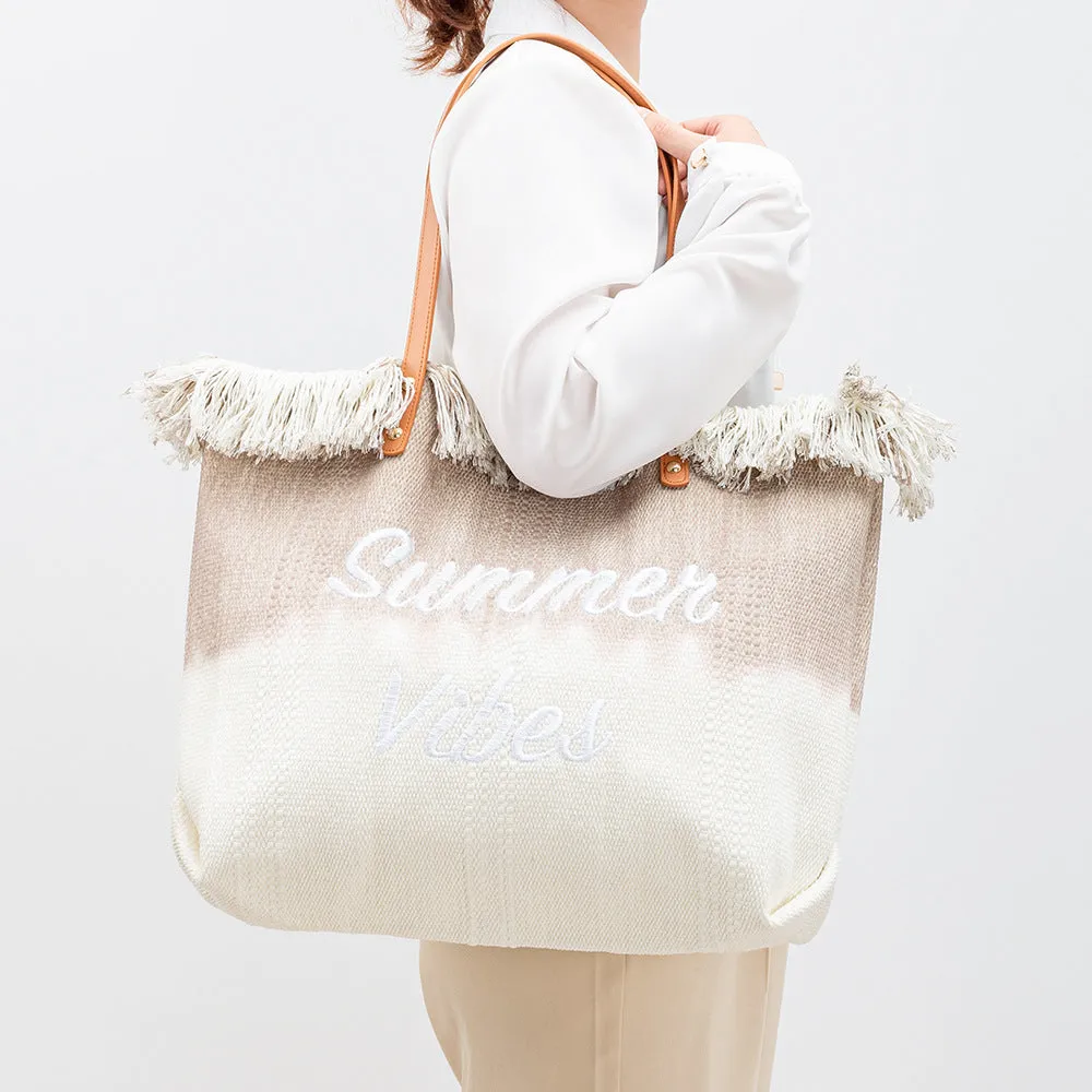 Cross-Border Embroidered Tote Bag Tassel Canvas Bag Magnetic Snap Commuter Bag Underarm Bag New Beach Shoulder Bag Summer