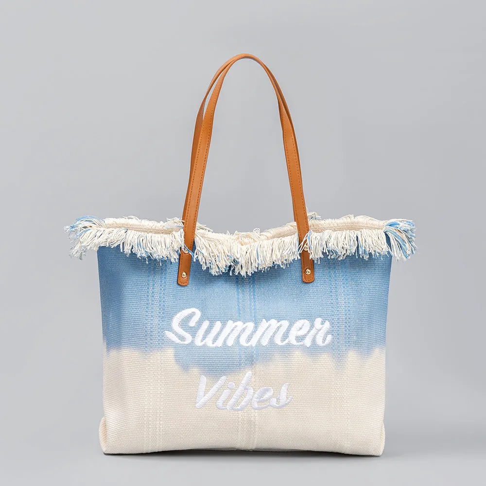 Cross-Border Embroidered Tote Bag Tassel Canvas Bag Magnetic Snap Commuter Bag Underarm Bag New Beach Shoulder Bag Summer