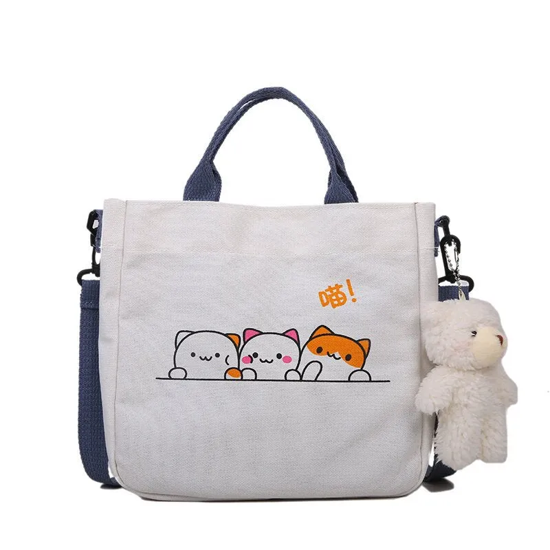 Cross-Border New Arrival Summer Small Canvas Bag Women's Fashion One-Shoulder Canvas Bag Cute Animal Girl Crossbody Small Square Bag