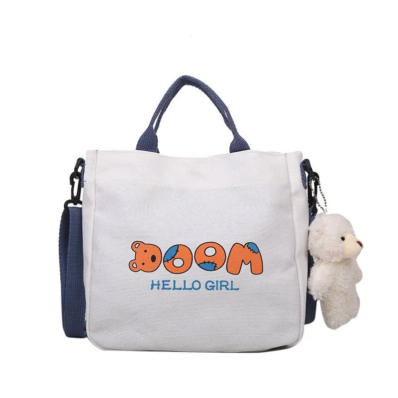 Cross-Border New Arrival Summer Small Canvas Bag Women's Fashion One-Shoulder Canvas Bag Cute Animal Girl Crossbody Small Square Bag