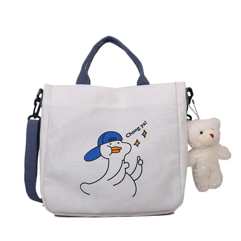 Cross-Border New Arrival Summer Small Canvas Bag Women's Fashion One-Shoulder Canvas Bag Cute Animal Girl Crossbody Small Square Bag