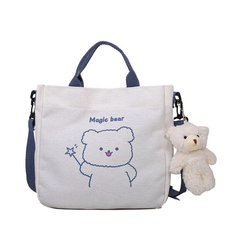 Cross-Border New Arrival Summer Small Canvas Bag Women's Fashion One-Shoulder Canvas Bag Cute Animal Girl Crossbody Small Square Bag