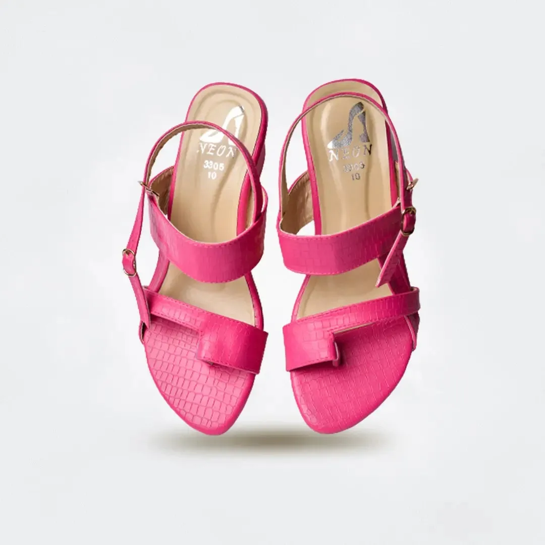 Cross Pattern Block Heels Pink