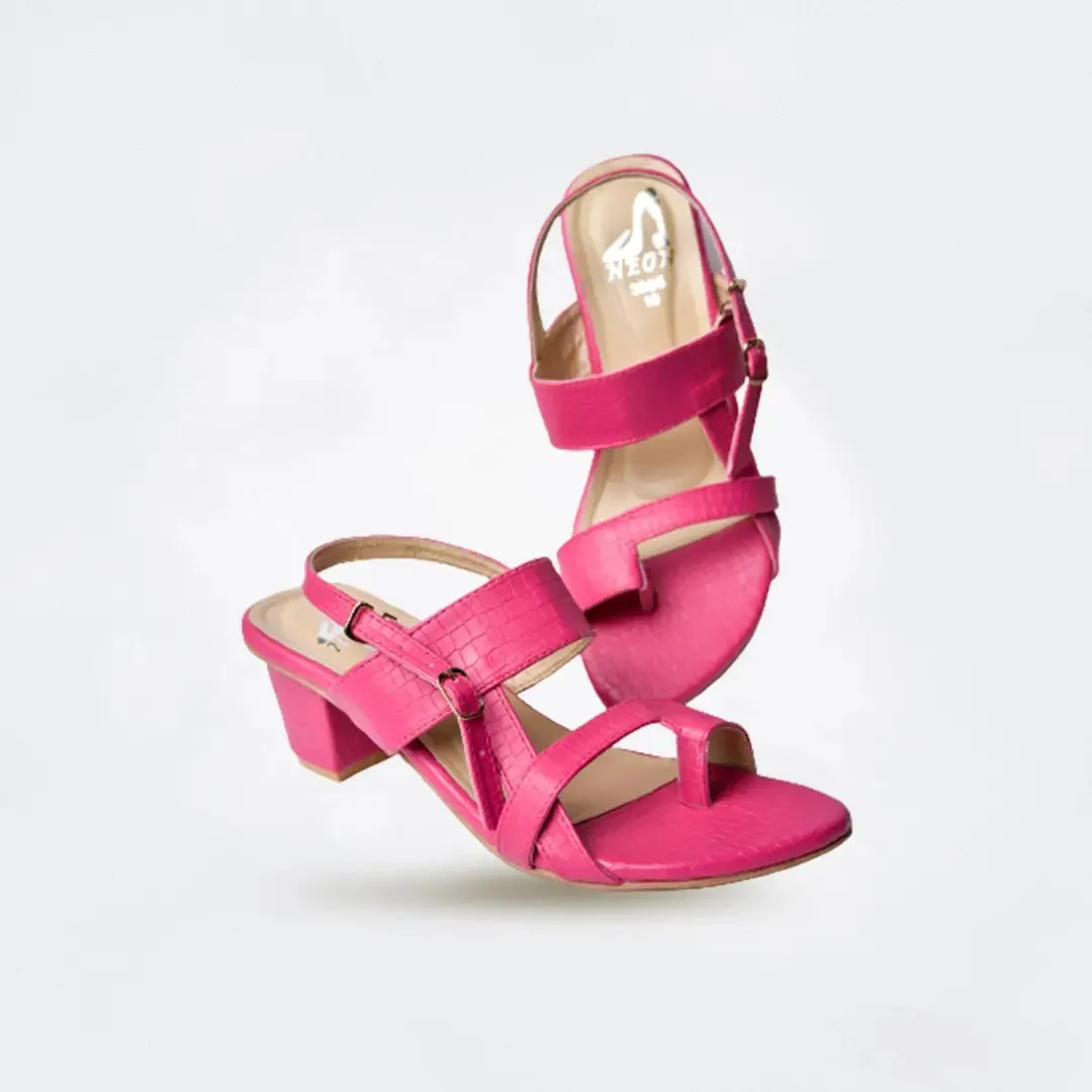 Cross Pattern Block Heels Pink