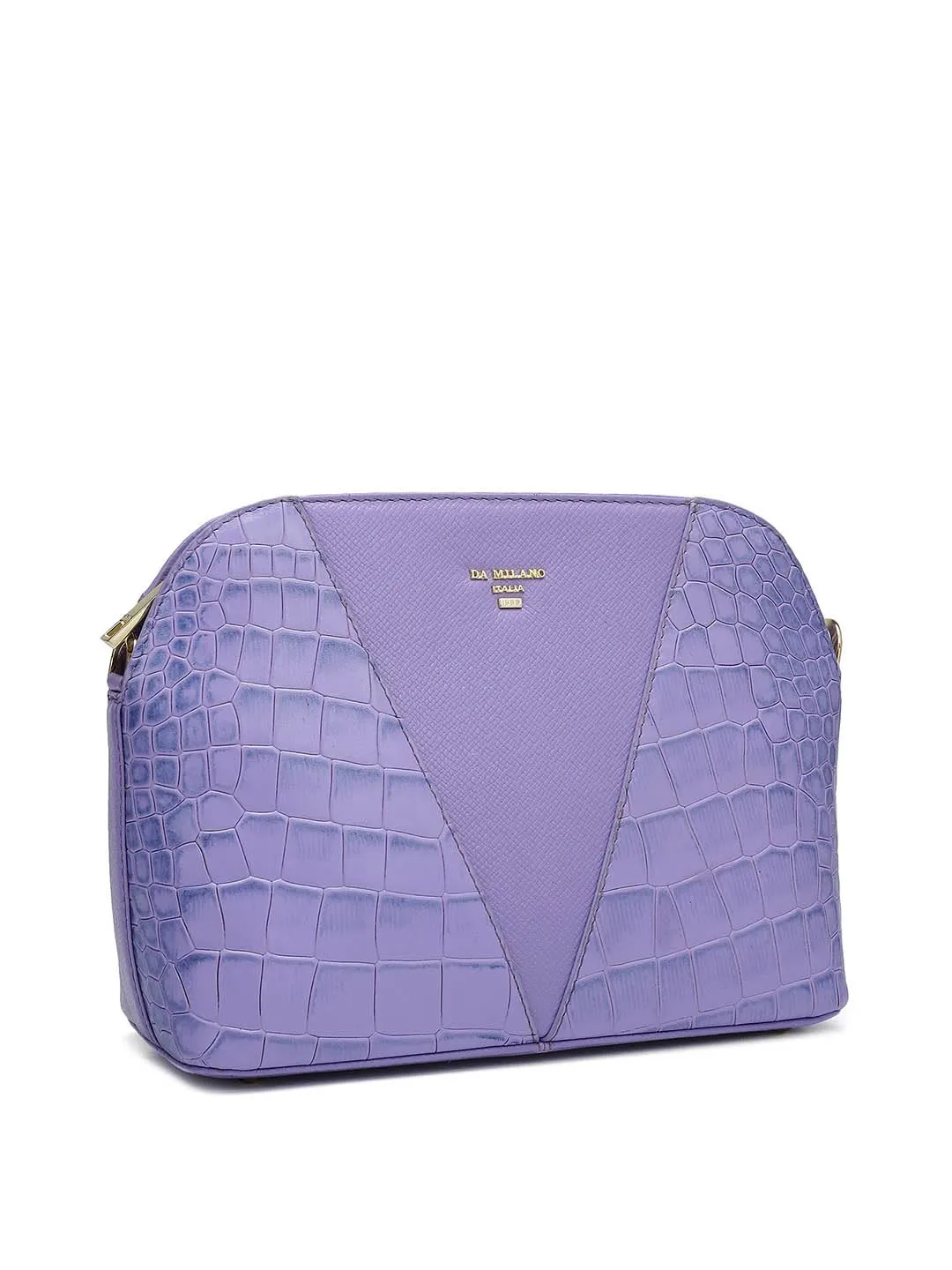 Da Milano Genuine Leather Purple Sling Bag (01524) (Small)