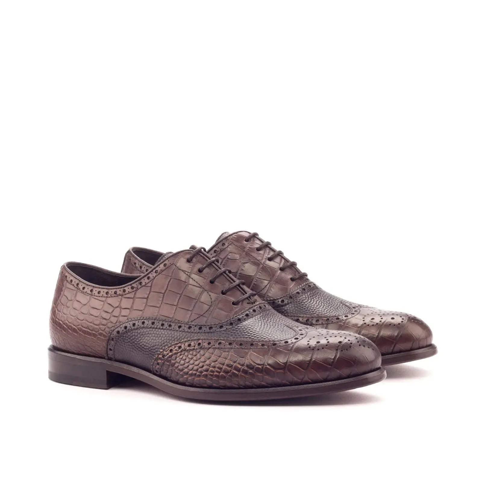 DapperFam Aeron in Dark Brown Men's Italian Embossed & Pebble Grain Leather Full Brogue