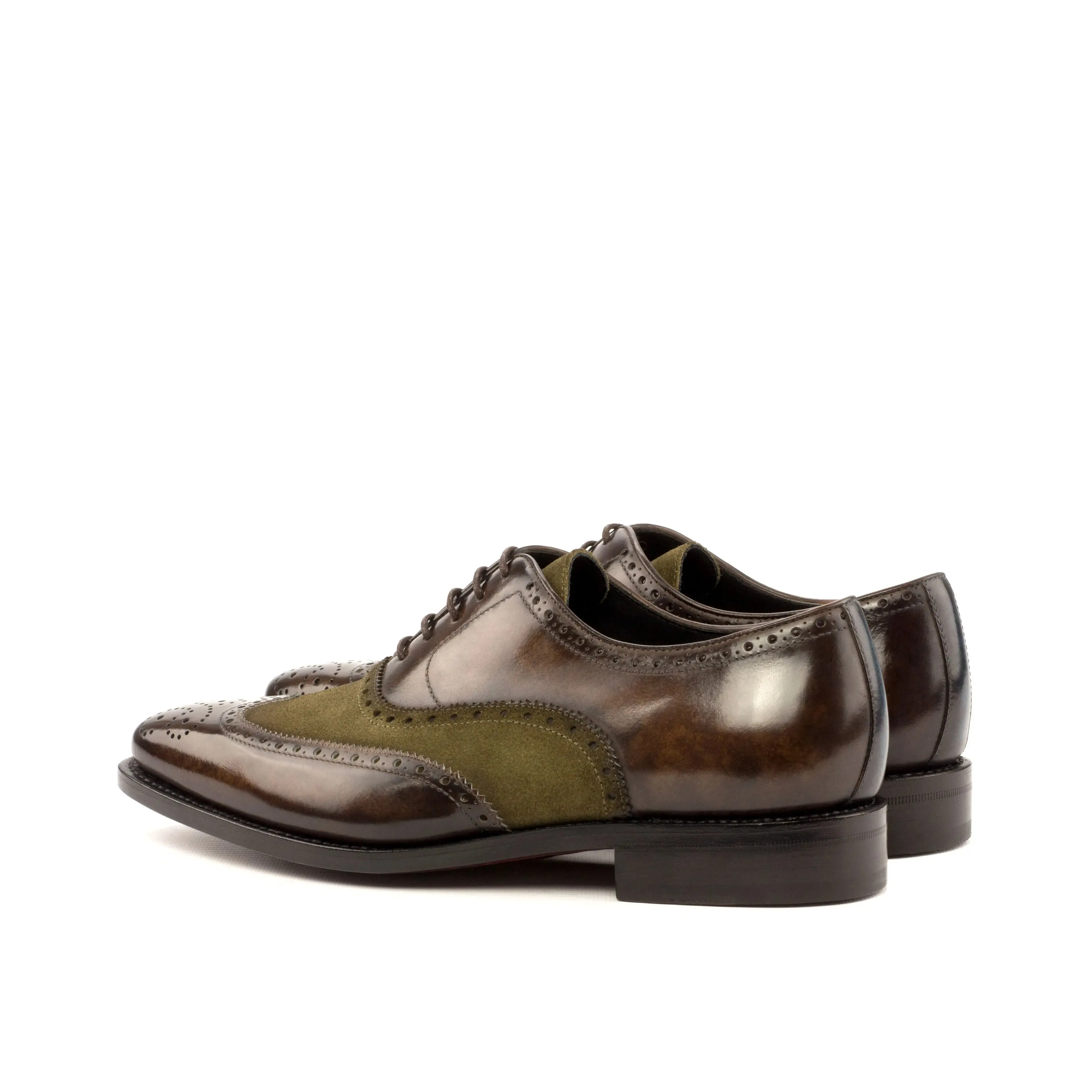 DapperFam Aeron in Khaki / Denim / Brown Men's Lux Suede & Hand-Painted Patina Full Brogue