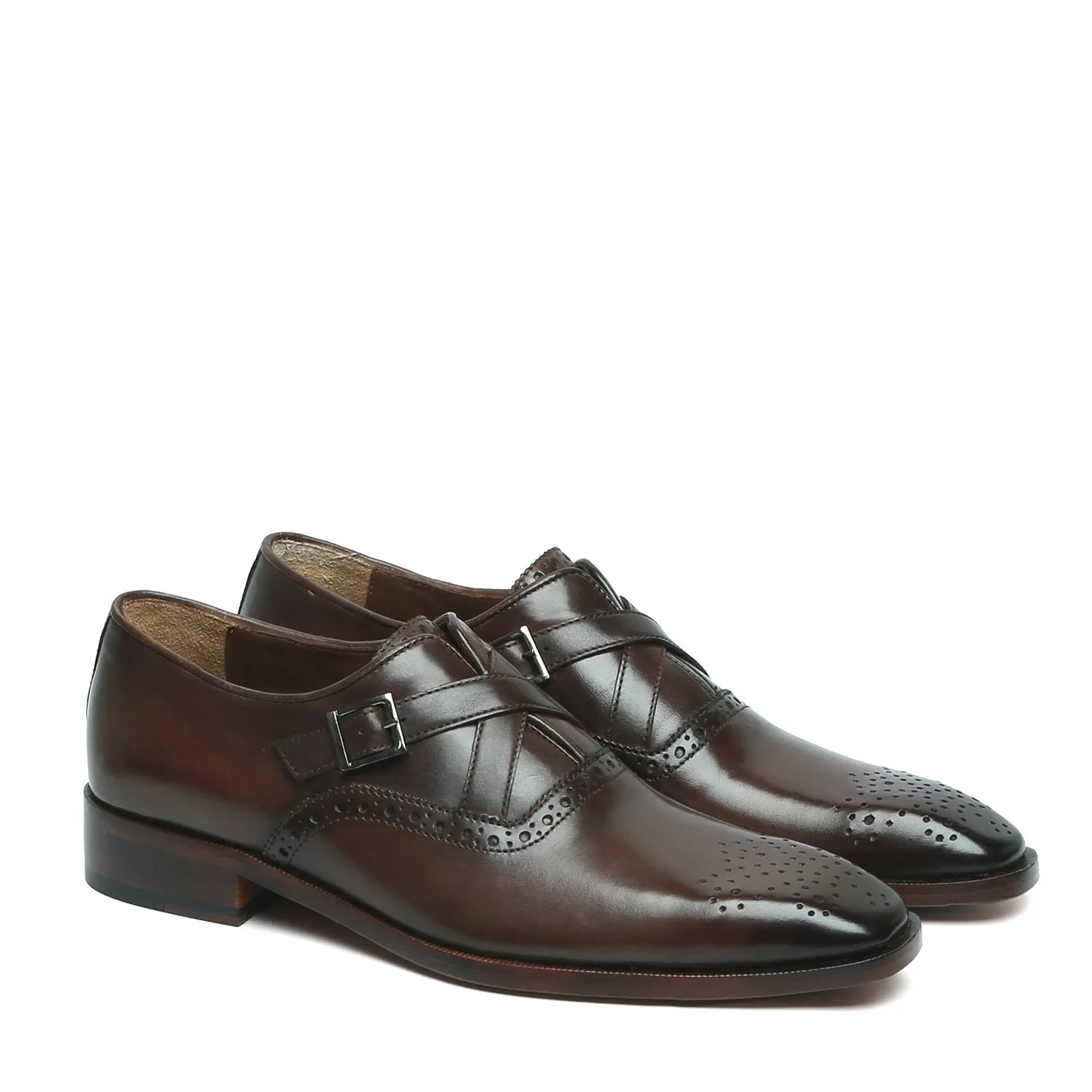 Dark Brown Cross-Strap Leather Formal Shoes by Brune & Bareskin