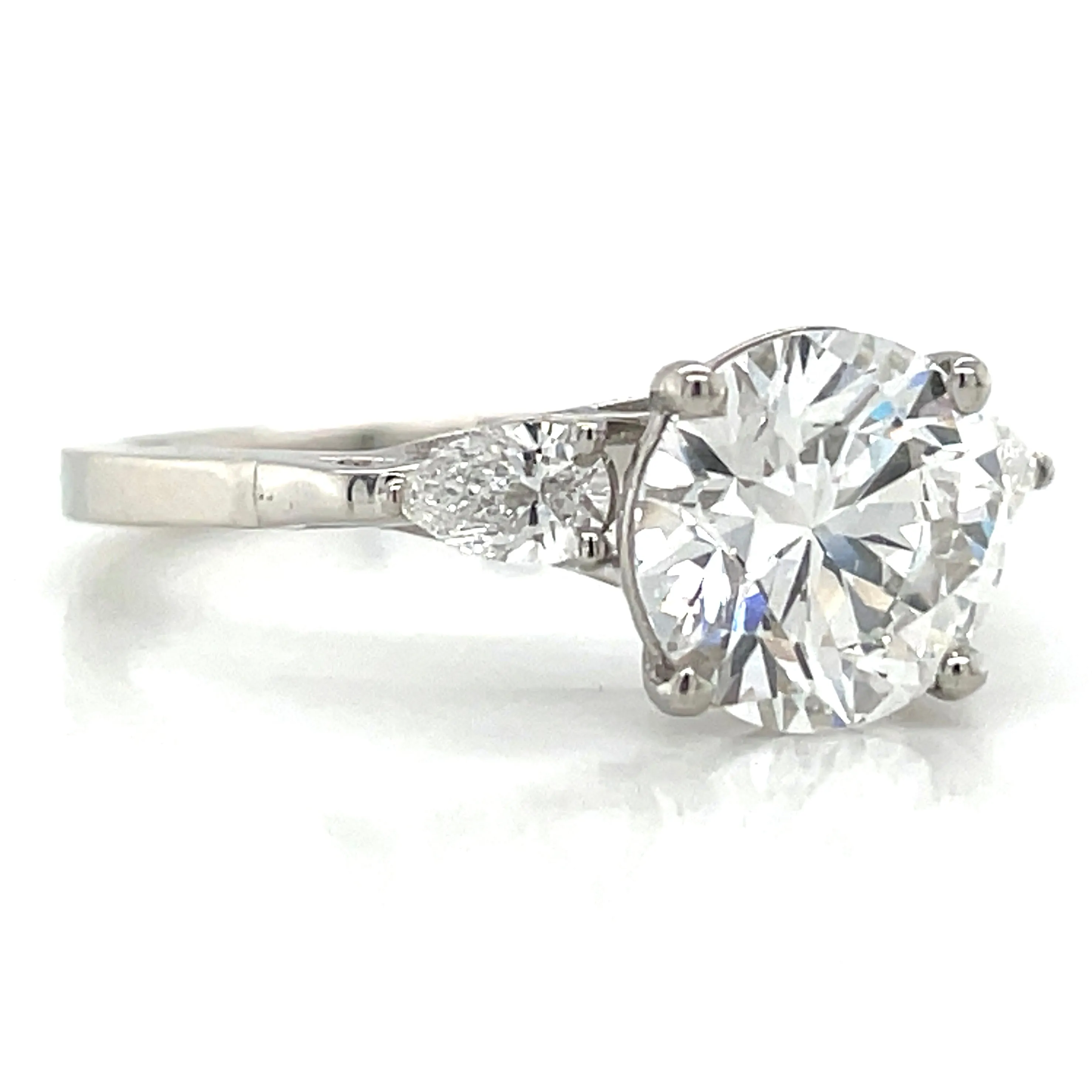 Emerie - Platinum 1.92ct Round Brilliant Laboratory Grown Diamond & Pear Side Stone Engagement Ring