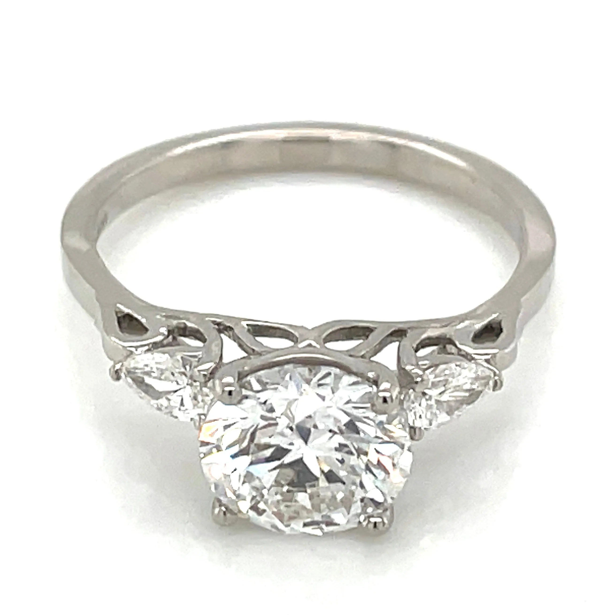 Emerie - Platinum 1.92ct Round Brilliant Laboratory Grown Diamond & Pear Side Stone Engagement Ring