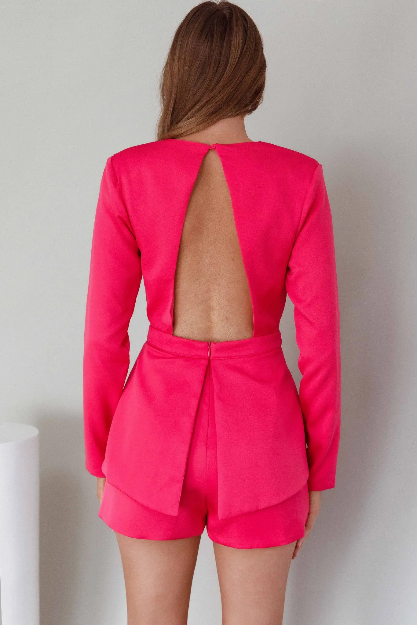 Ennis Long Sleeve Structured Romper Pink