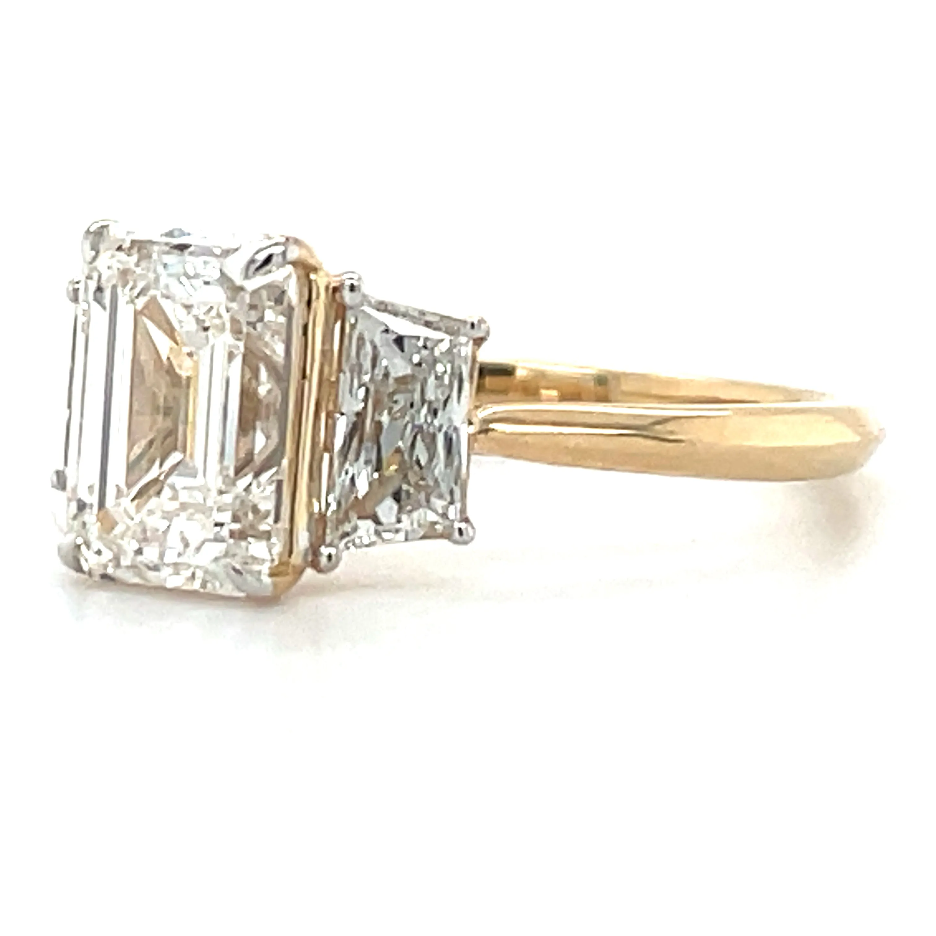 Erin - 14ct Yellow Gold 2.52ct Laboratory Grown Emerald Cut Diamond Engagement Ring With Side Stones