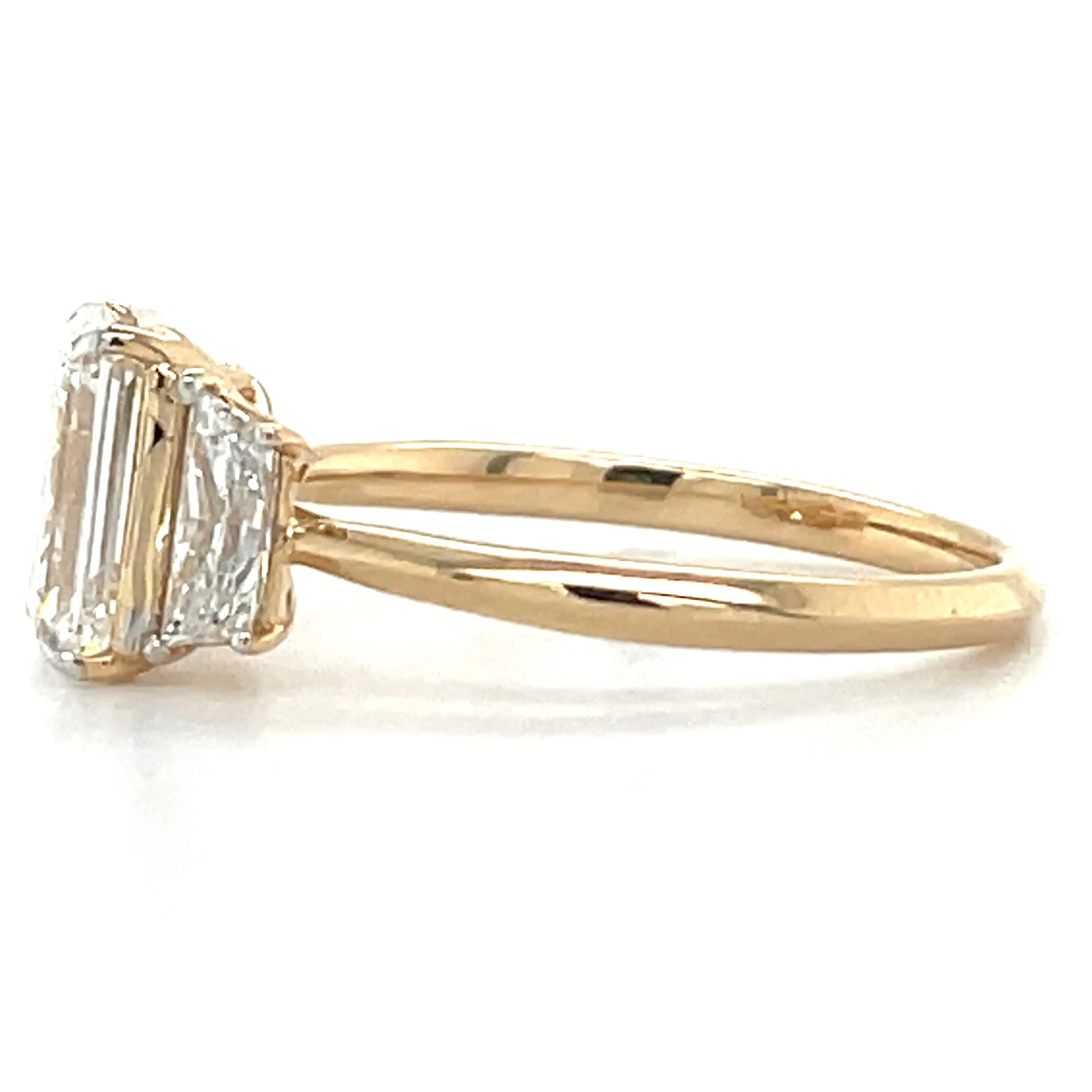 Erin - 14ct Yellow Gold 2.52ct Laboratory Grown Emerald Cut Diamond Engagement Ring With Side Stones