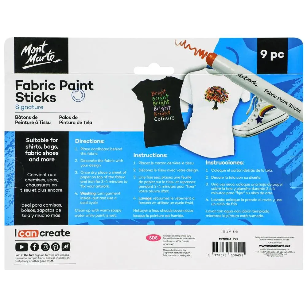 Fabric Paint Sticks Signature 9pc - Mont Marte